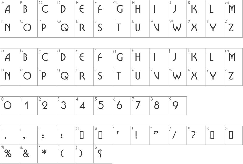 BriocheDisplayCapsSSi font character map preview