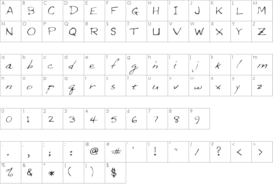 Brion font character map preview