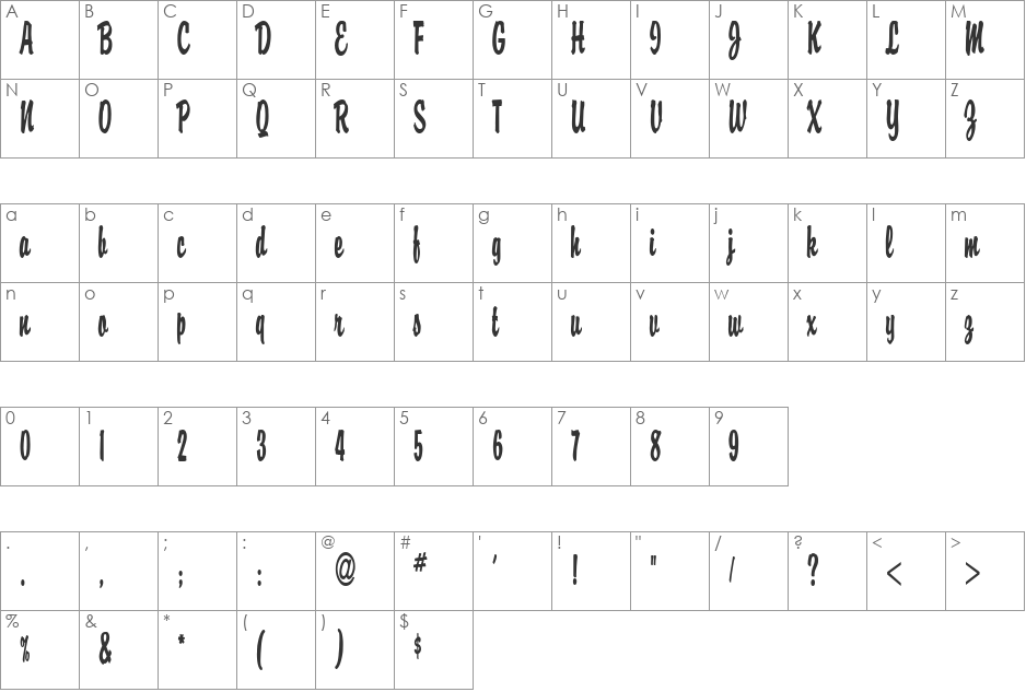 Brisk D Thin font character map preview
