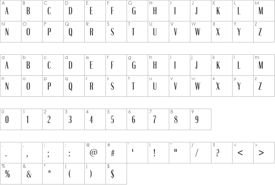 Britannic Becker Compress Med font character map preview