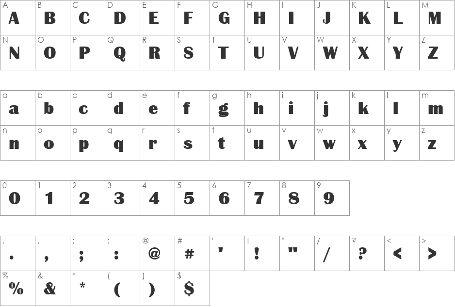Britannic Becker Ultra font character map preview