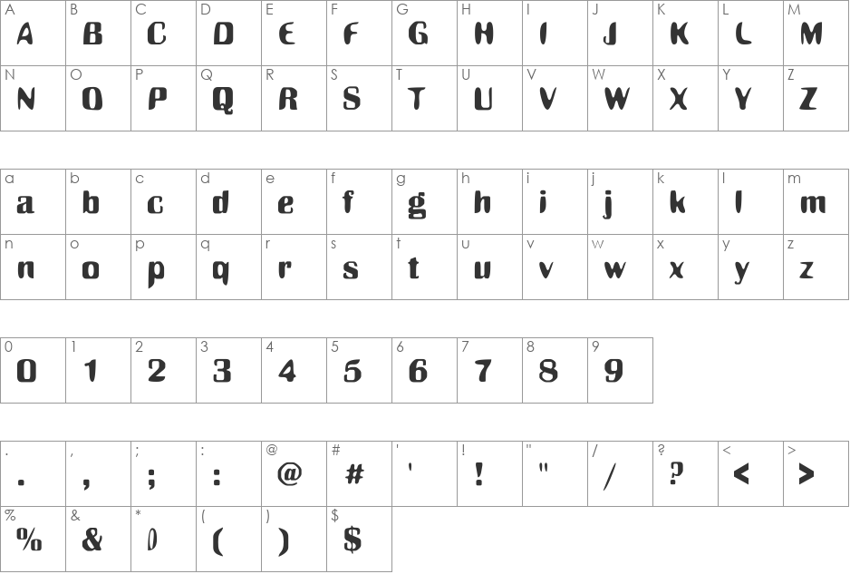 Britannic Bold font character map preview