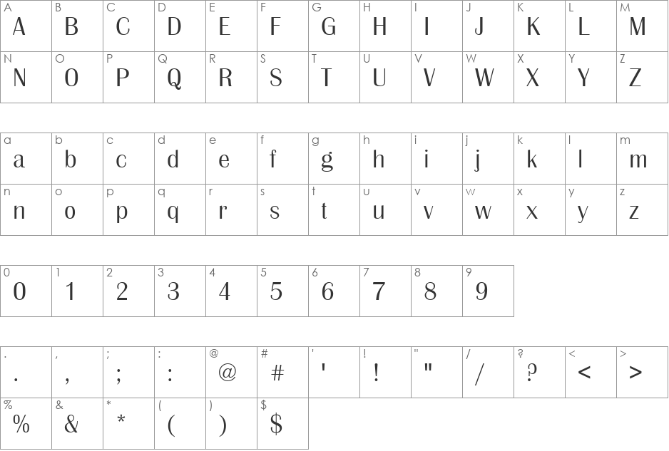 BritannicTLig font character map preview