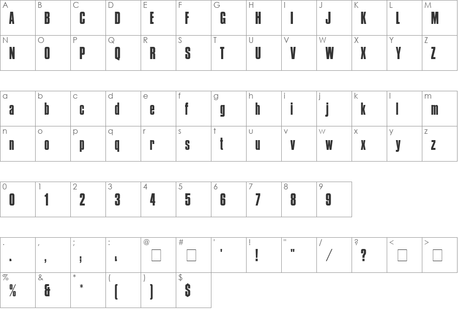 British Inserat MN font character map preview