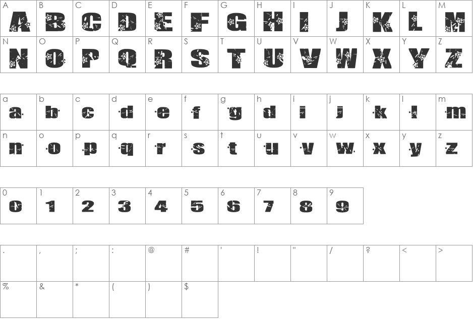 Britty Rock font character map preview