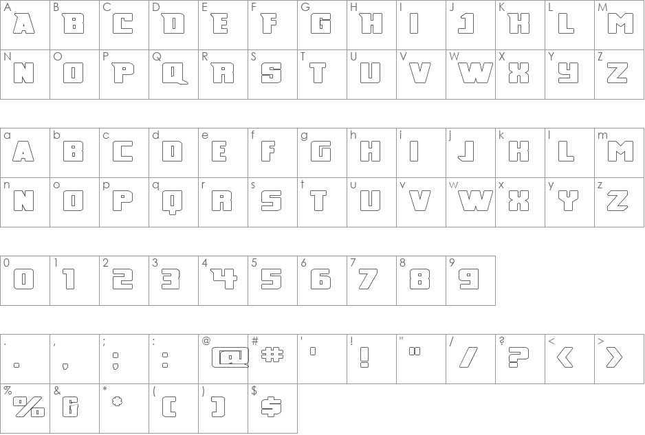 Broad font character map preview
