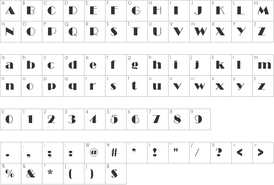 Broad-Street font character map preview