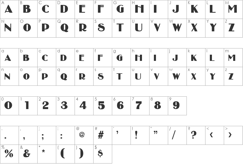 Broadbay font character map preview