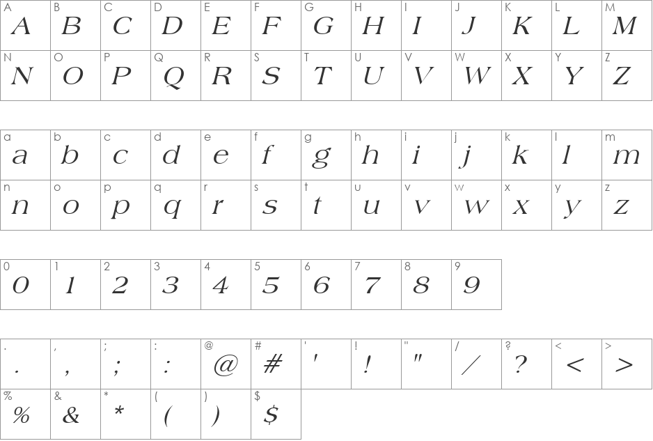 Broadsheet font character map preview