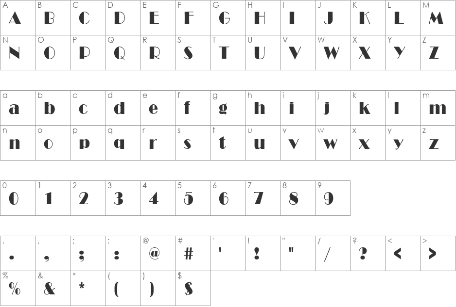 BroadwayCnd-Normal font character map preview