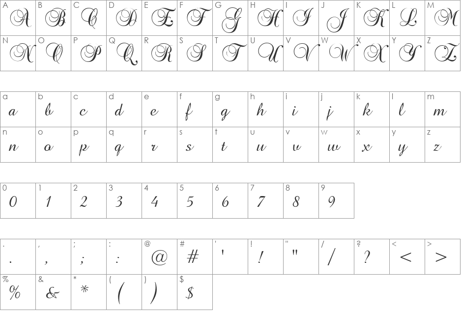 BrockScript font character map preview