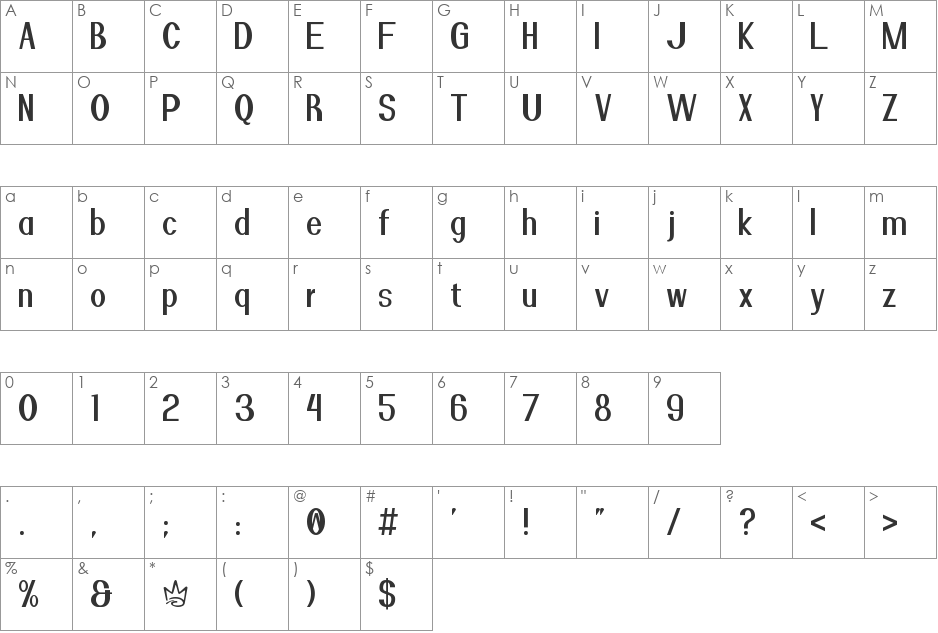 Broderbund font character map preview