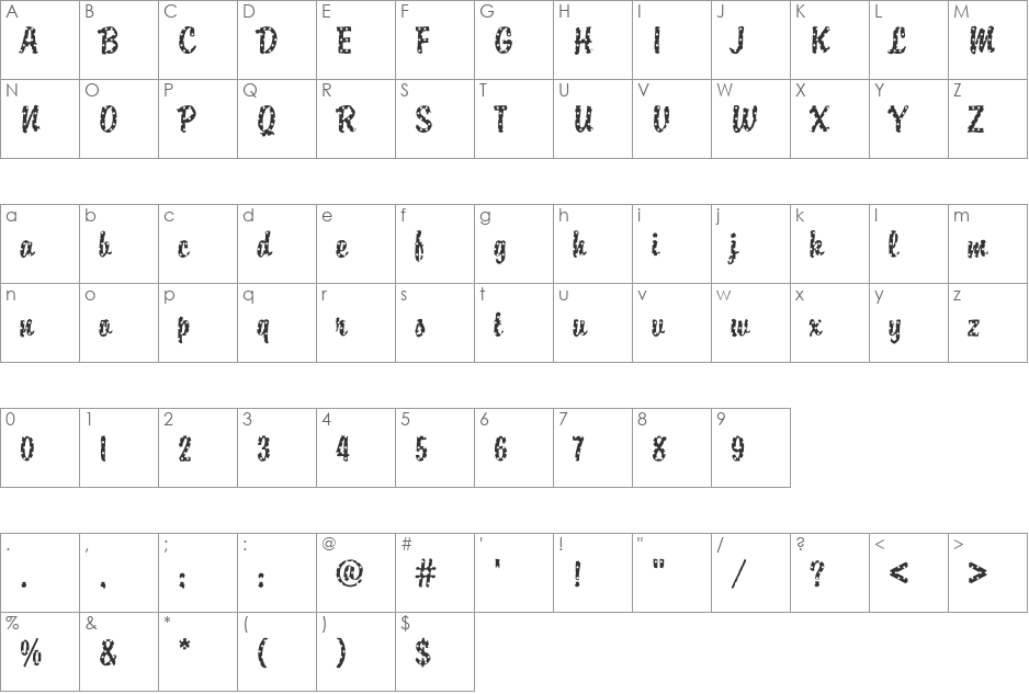 Brody15 Becker font character map preview