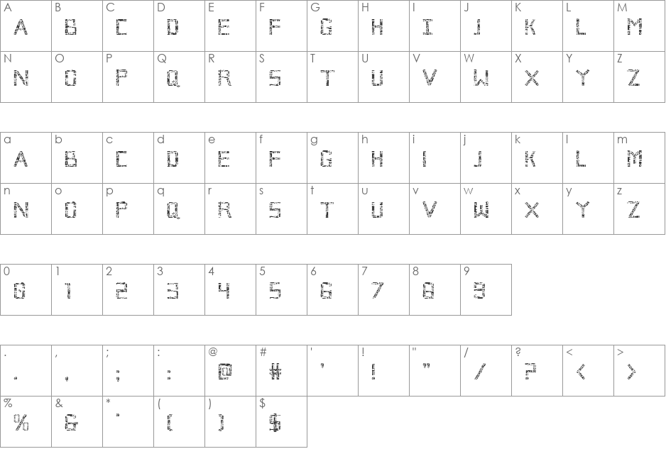 Broken Cyborg font character map preview