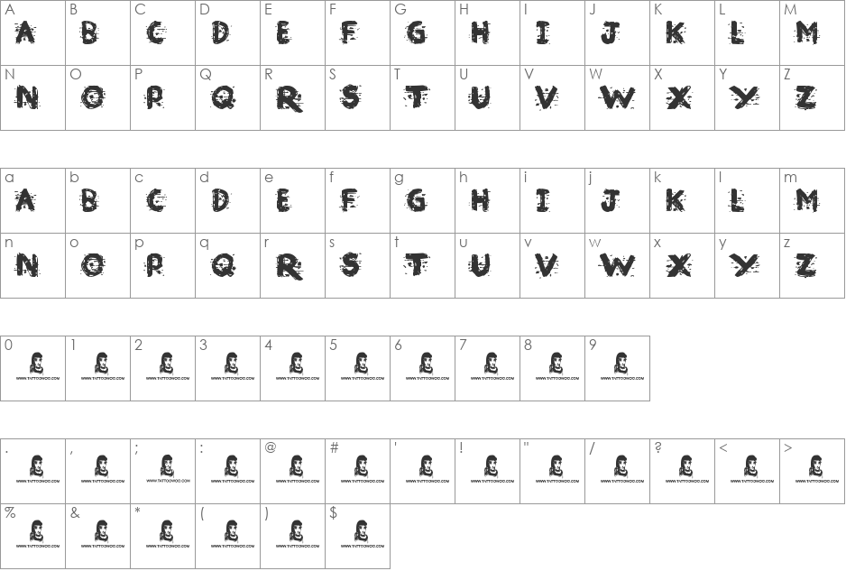 Broken Ink  font character map preview