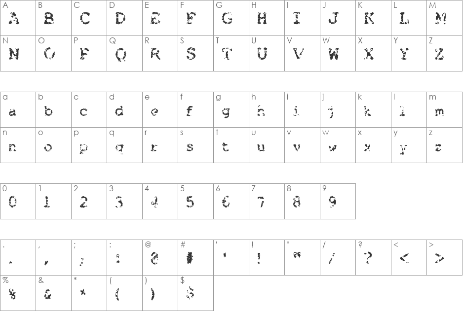 Brokenbaby font character map preview