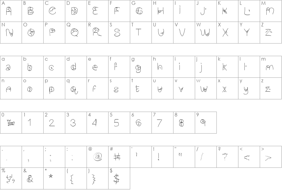 brokenPieces font character map preview