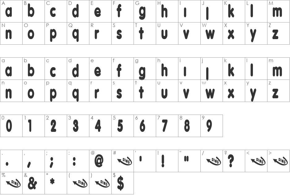 BrokenPromise font character map preview