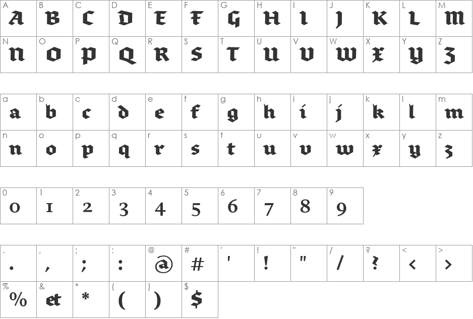 Brokenscript-Bold font character map preview
