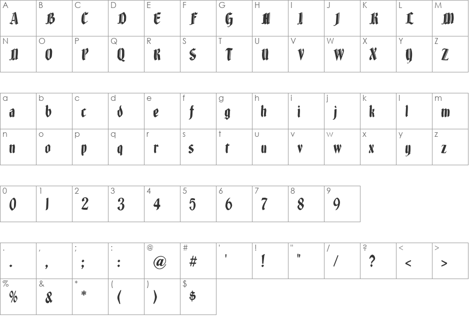 BrokenWoodtypes font character map preview