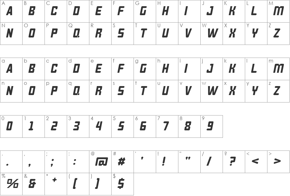 BROKEREN MIRING font character map preview