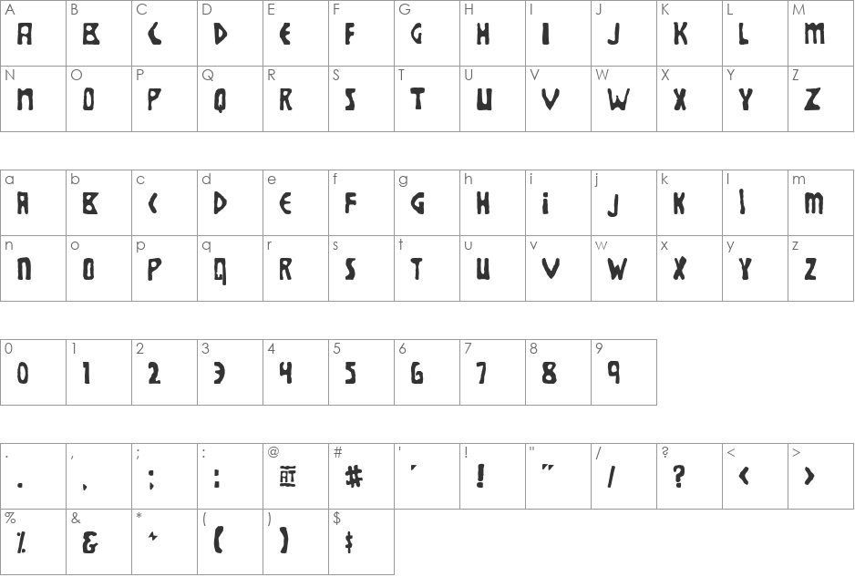 Brolga font character map preview
