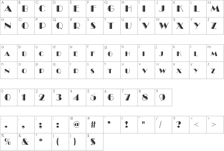 Brombeer Engraved DB font character map preview