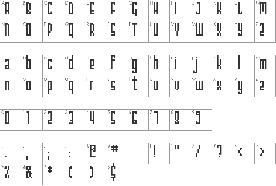 Bromen font character map preview