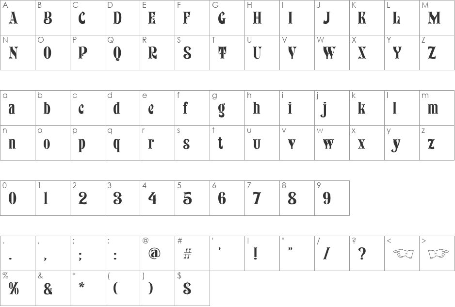 Bronc Stomper font character map preview