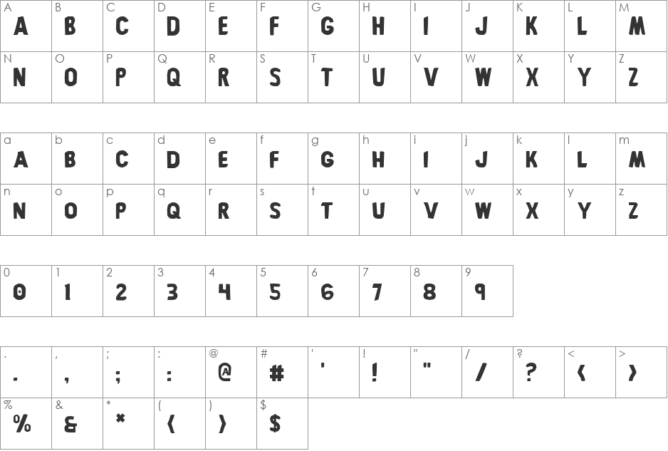 Bronic Shadow font character map preview