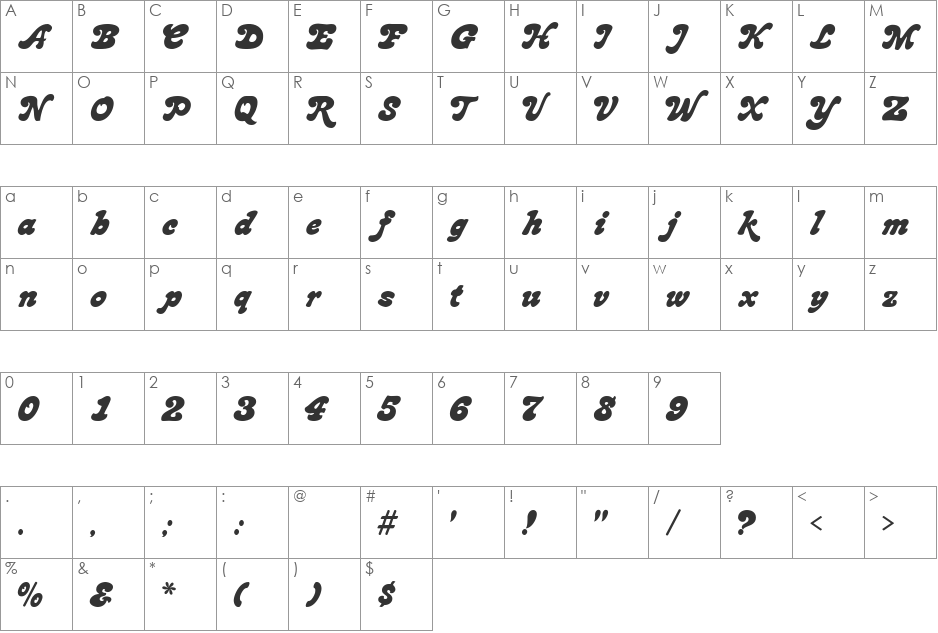 BronsteinBold font character map preview