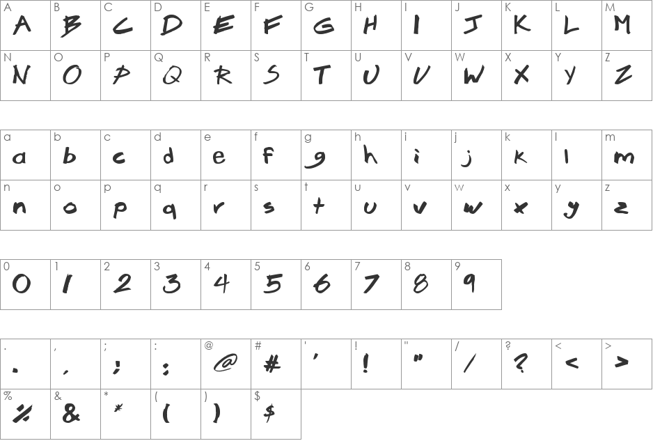 Brook 23 font character map preview