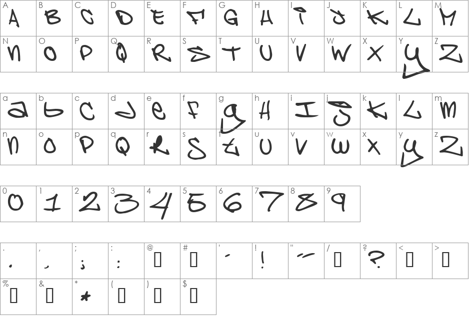 Brooklyn Kid font character map preview