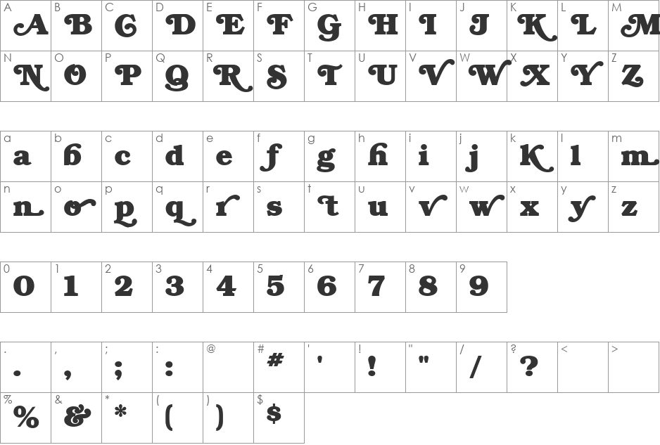 BrookmanSwash font character map preview