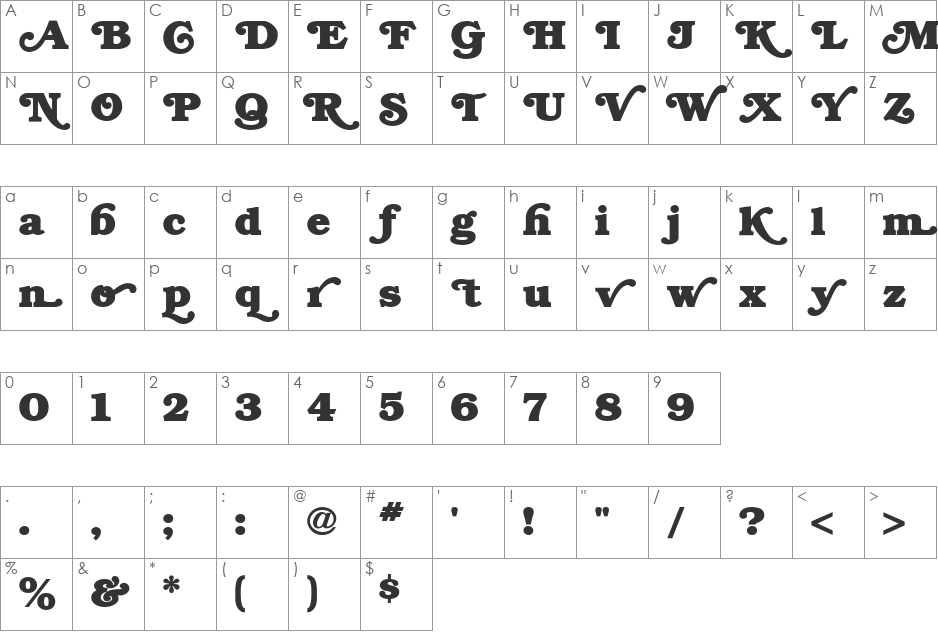 BrookmanSwash font character map preview