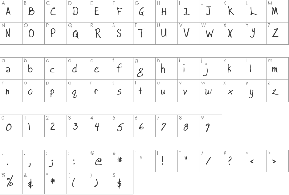 BrooksHand font character map preview