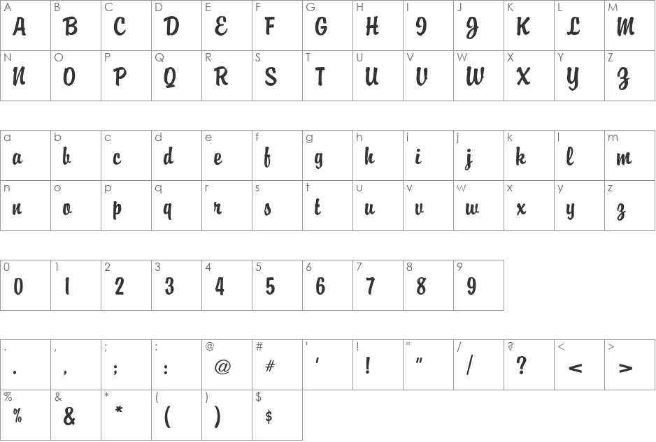 Brophy Script AT font character map preview