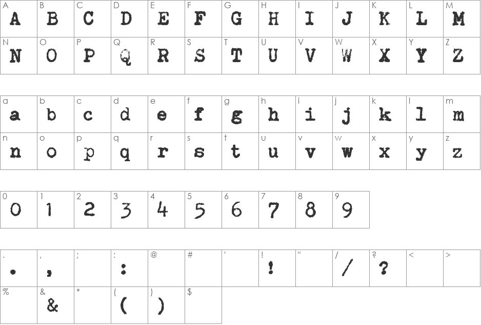 Brother Deluxe 1350 Font font character map preview