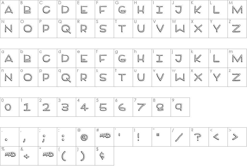 BrotherMan font character map preview