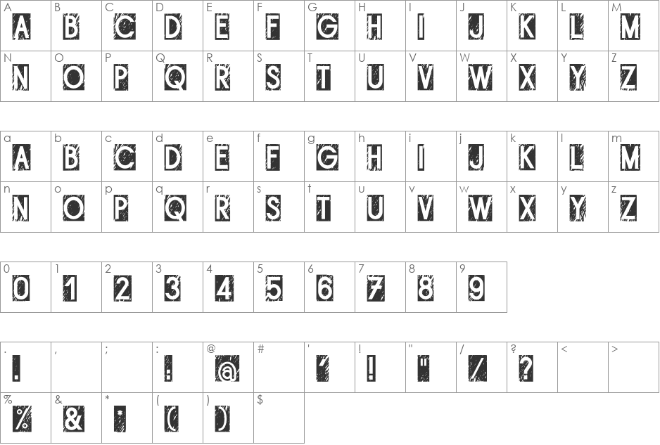 Brouillis font character map preview