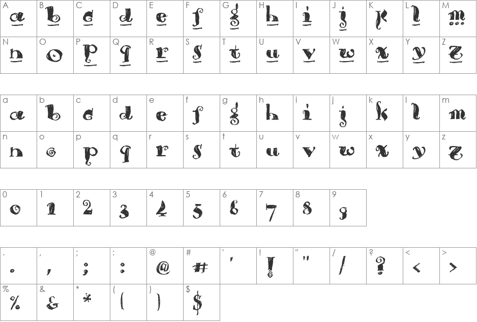 Brouss font character map preview