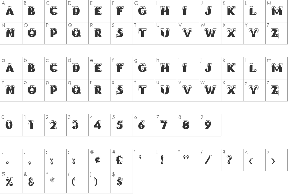 Brrrrr font character map preview