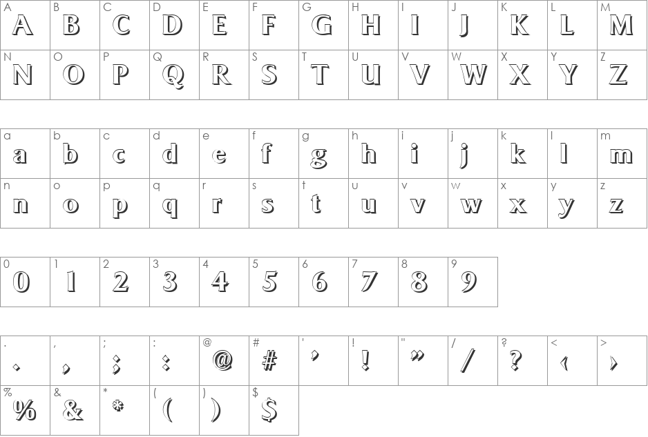 BruceBeckerShadow font character map preview