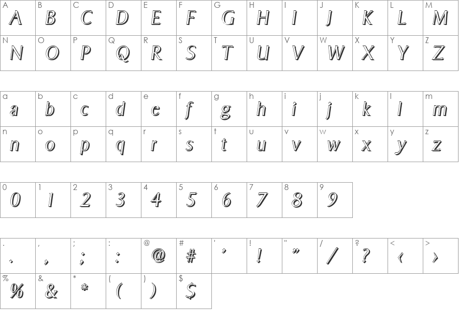 BruceBeckerShadow-Xlight font character map preview