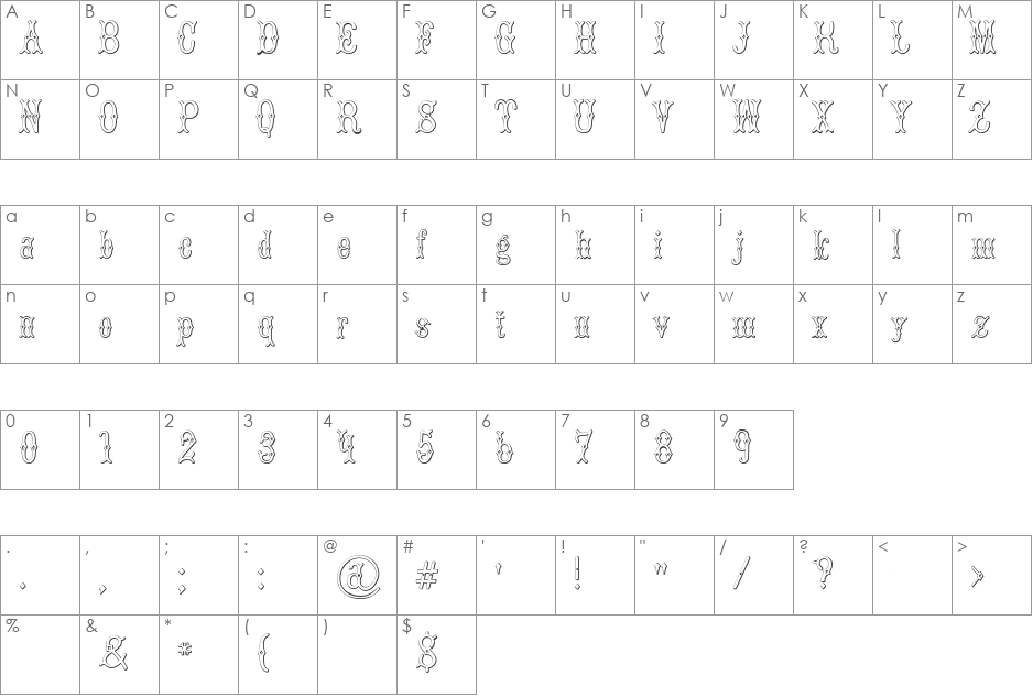 BruceDoublePica Beveled font character map preview