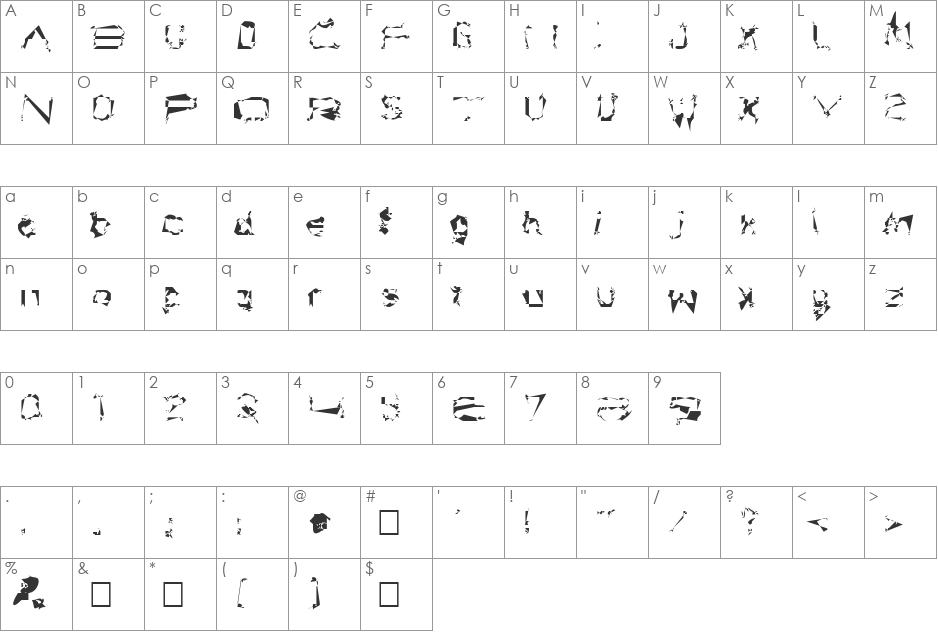Brun font character map preview