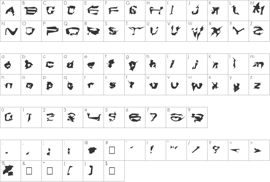 Brunk font character map preview