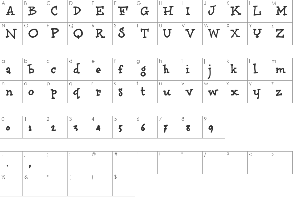 brunoBook font character map preview