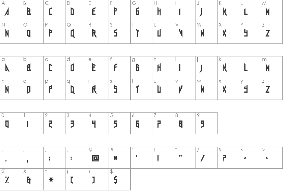 Agra Axera font character map preview