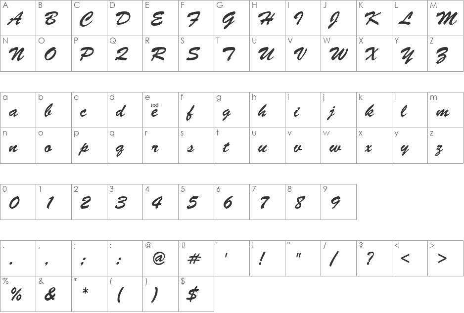 Brush font character map preview